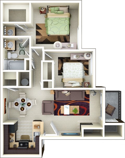 Floor plan for 2 beds, 1 bath, 821 sqft